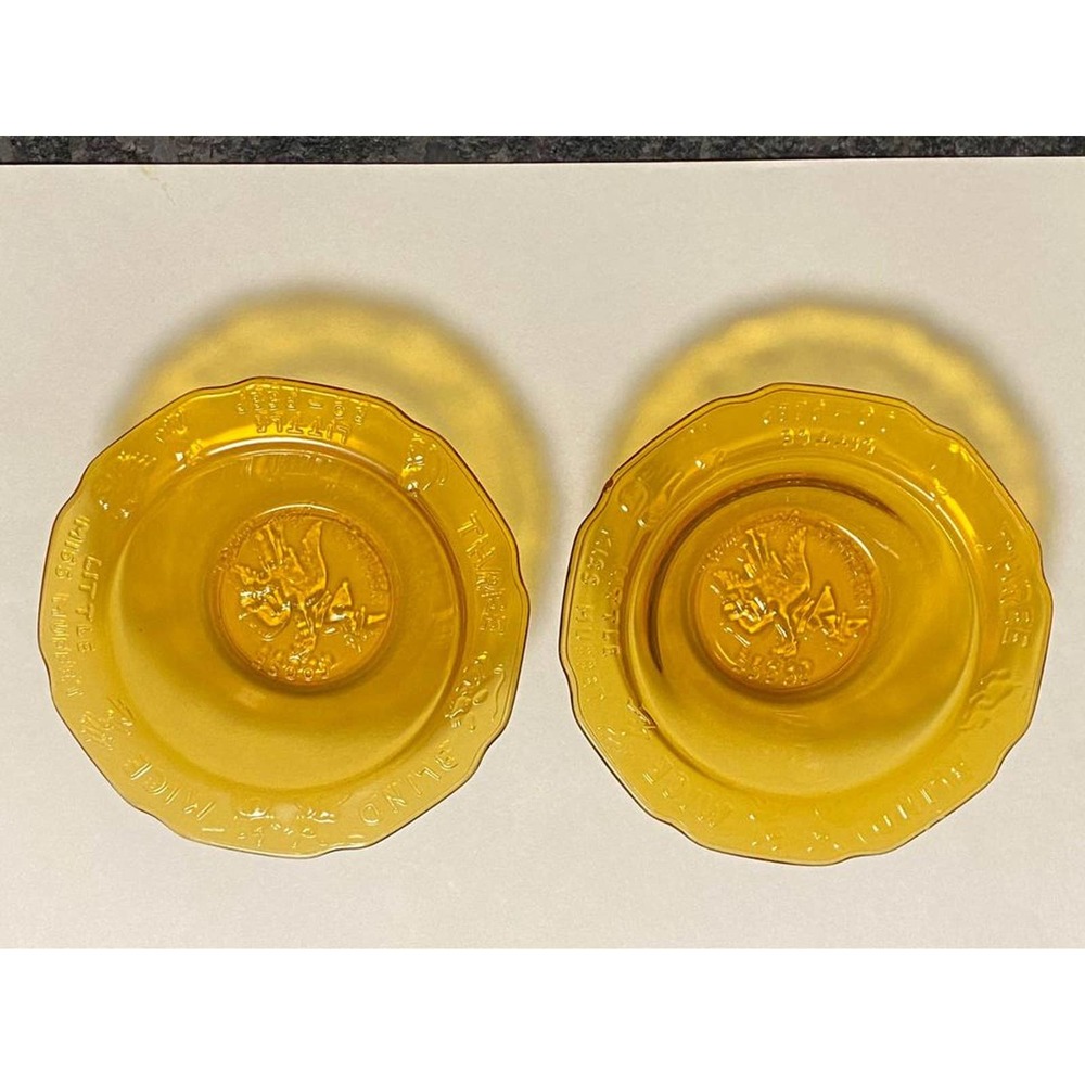 Tiara Exclusives 2-pc Set 6-1/2" Nursery Rhyme Mother Goose Amber Glass bowls - Picture 2 of 10